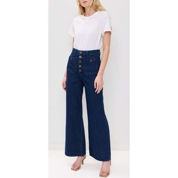 Rolla's Studio Flare Lou High Rise Button Fly Dark wash Retro Style Jeans 28x31 - Picture 1 of 11
